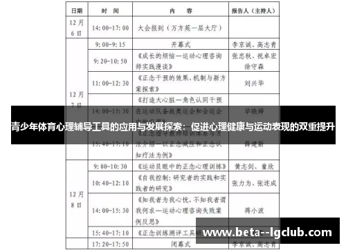 青少年体育心理辅导工具的应用与发展探索：促进心理健康与运动表现的双重提升
